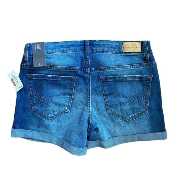 Aeropostale Seriously Stretchy High Waisted Ripped Cuffed Hems Midi Denim Short - Picture 2 of 5